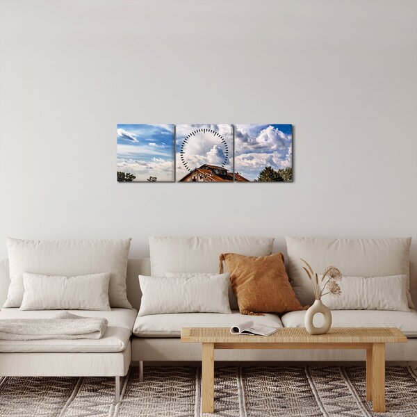 Obraz pola słoneczników (z zegarem) (90x30 cm)