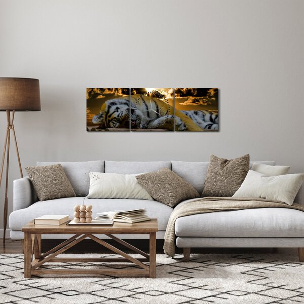 Obraz śpiącego tygrysa (z zegarem) (90x30 cm)