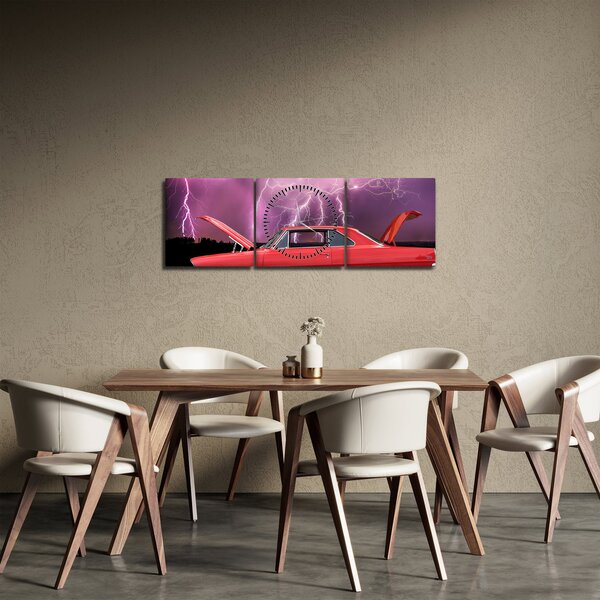 Obraz czerwonego auta (z zegarem) (90x30 cm)