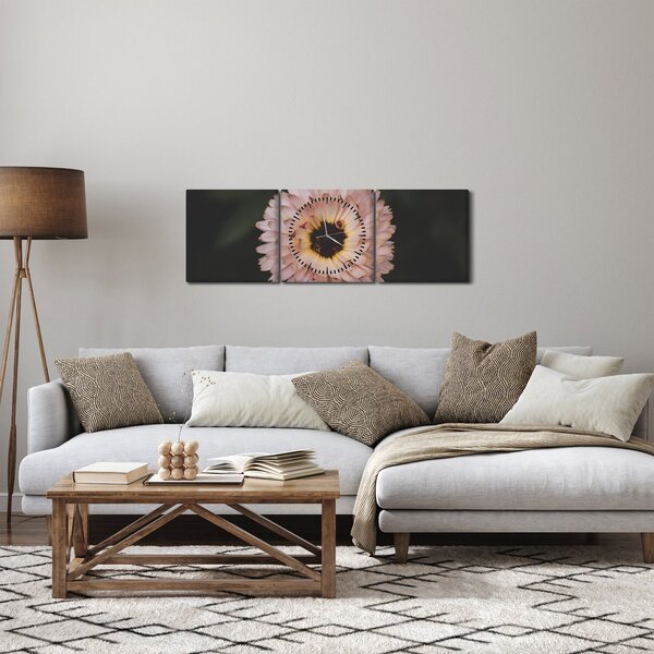 Obraz pomarańczowego kwiatu (z zegarem) (90x30 cm)