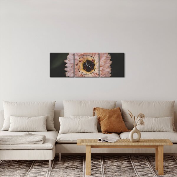 Obraz pomarańczowego kwiatu (z zegarem) (90x30 cm)