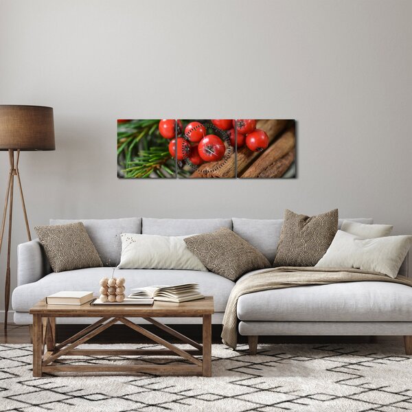 Obraz jagód i cynamonu (z zegarem) (90x30 cm)