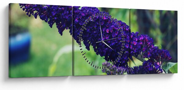 Obraz niebieskiego kwiatu (z zegarem) (90x30 cm)