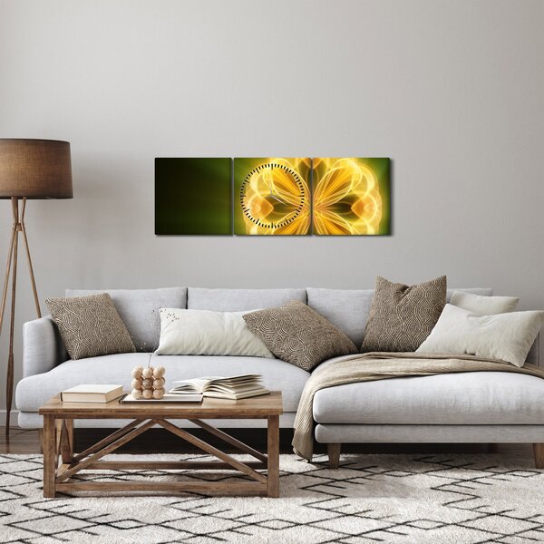 Obraz żółtego kwiatu (z zegarem) (90x30 cm)
