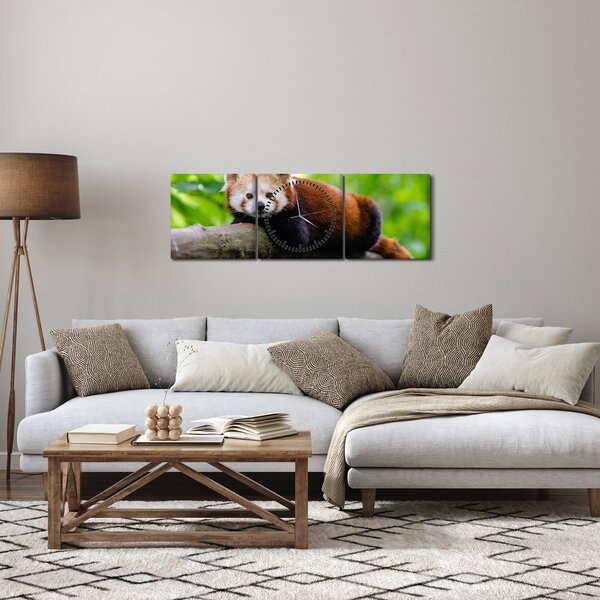 Obraz pandy czerwonej (z zegarem) (90x30 cm)