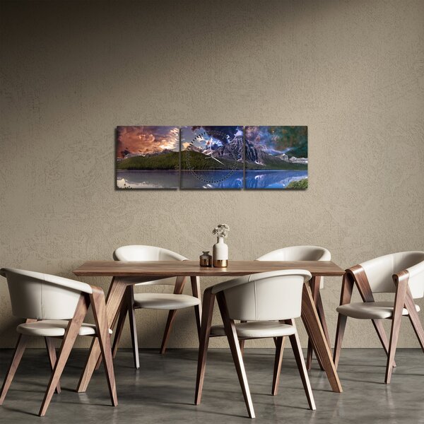 Obraz jeziora i gór (z zegarem) (90x30 cm)