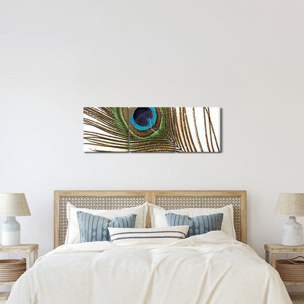 Obraz pawich piór (z zegarem) (90x30 cm)