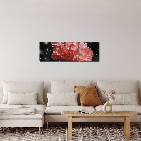 Obraz różowego kwiatu (z zegarem) (90x30 cm)