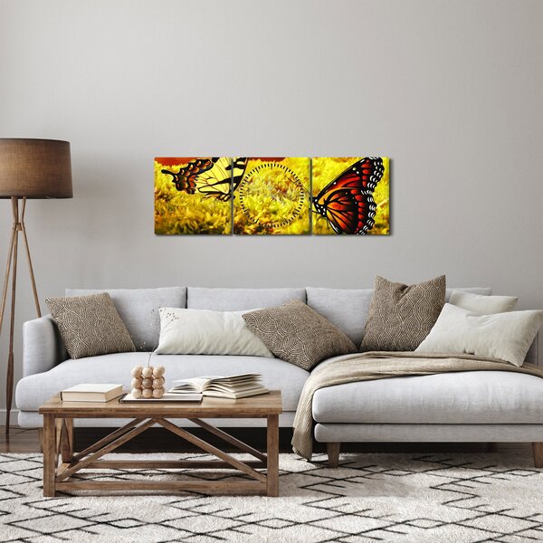 Obraz motyli (z zegarem) (90x30 cm)
