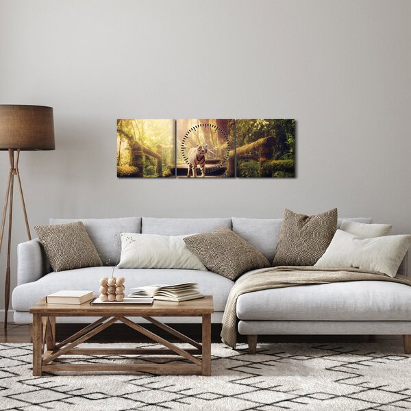 Obraz tygrysa (z zegarem) (90x30 cm)