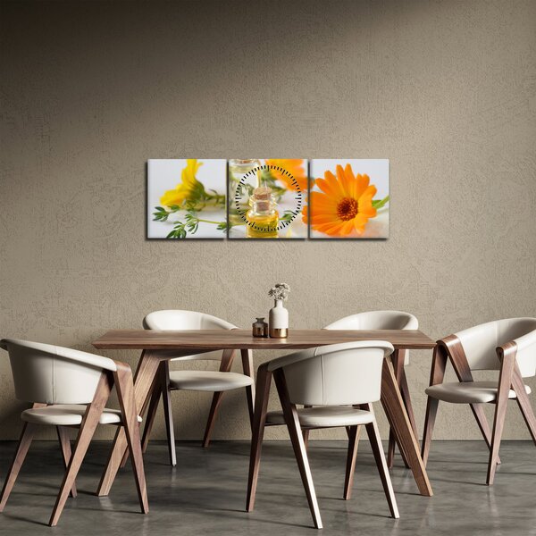 Obraz pomarańczowych kwiatów (z zegarem) (90x30 cm)