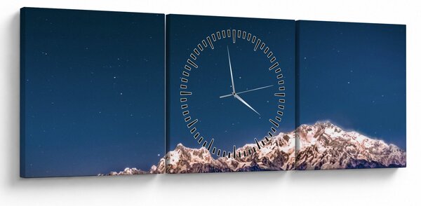 Obraz gór i nocnego nieba (z zegarem) (90x30 cm)