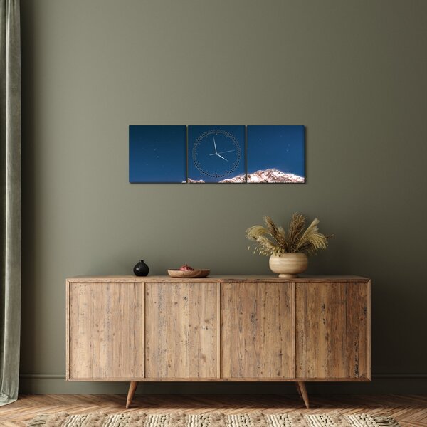 Obraz gór i nocnego nieba (z zegarem) (90x30 cm)