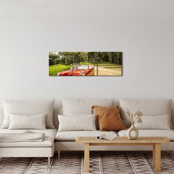 Obraz - zabytkowy samochód w przyrodzie (z zegarem) (90x30 cm)