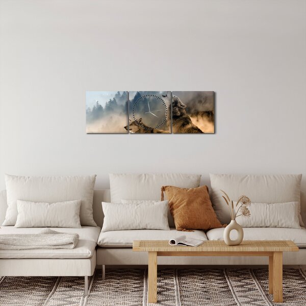 Obraz - wilki wyjące do księżyca (z zegarem) (90x30 cm)