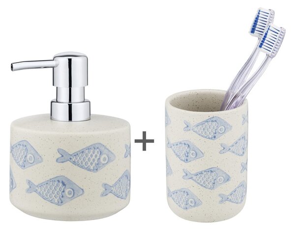 Biało-niebieski ceramiczny zestaw akcesoriów łazienkowych Aquamarin – Wenko