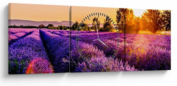 Obraz lawendowego pola (z zegarem) (90x30 cm)