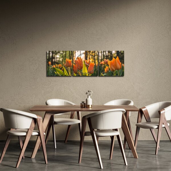 Obraz - pomarańczowe tulipany (z zegarem) (90x30 cm)