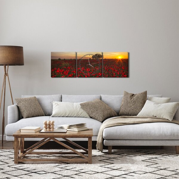 Obraz łąki z makami (z zegarem) (90x30 cm)