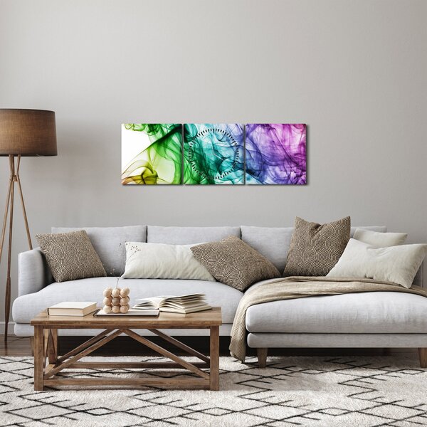 Obraz - kolorowy dym (z zegarem) (90x30 cm)