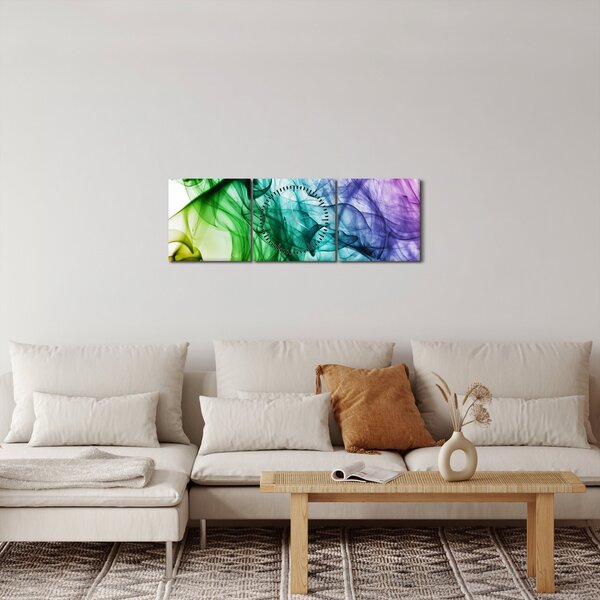 Obraz - kolorowy dym (z zegarem) (90x30 cm)