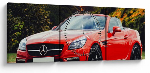 Obraz - czerwony Mercedes (z zegarem) (90x30 cm)