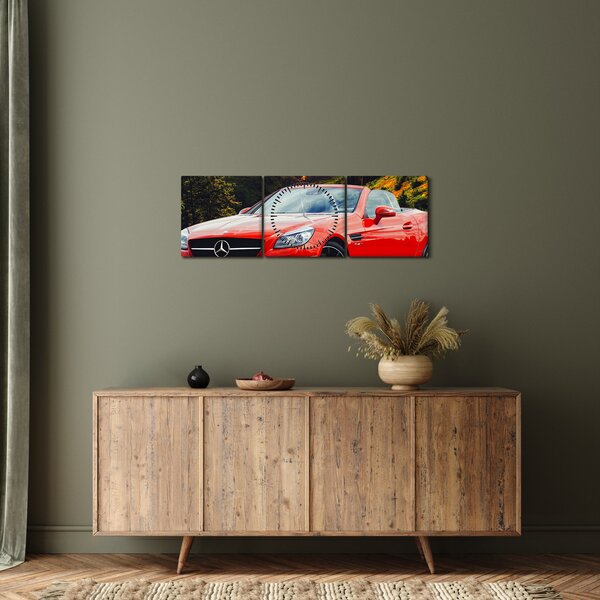 Obraz - czerwony Mercedes (z zegarem) (90x30 cm)