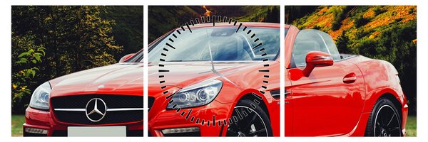 Obraz - czerwony Mercedes (z zegarem) (90x30 cm)