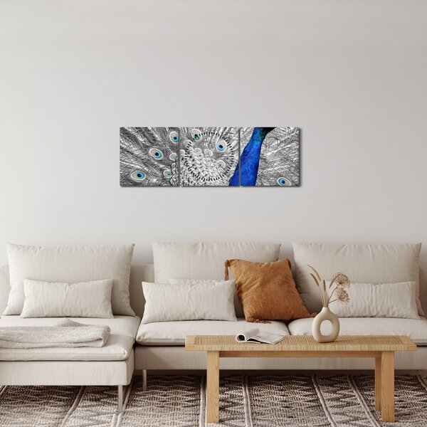 Obraz - niebieski paw (z zegarem) (90x30 cm)