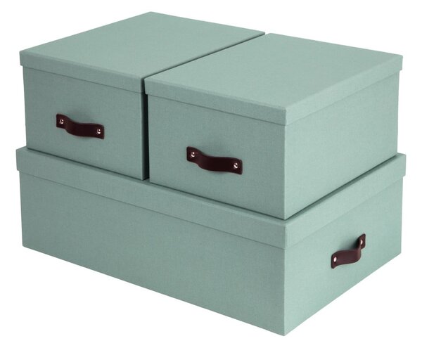 Miętowe kartonowe pojemniki z pokrywką zestaw 3 szt. 31x47x15 cm Inge – Bigso Box of Sweden