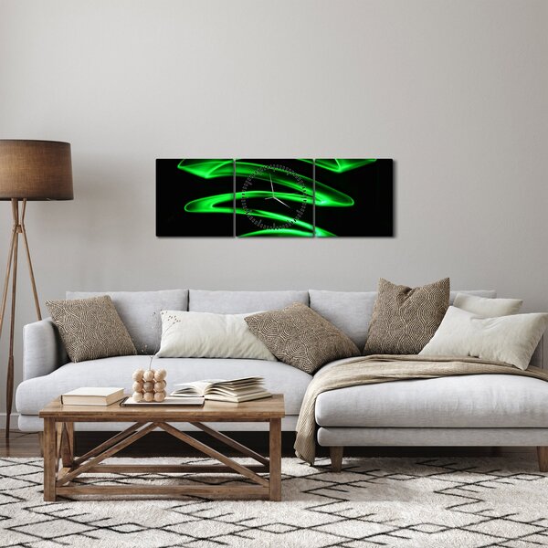 Obraz - neonowe fale (z zegarem) (90x30 cm)