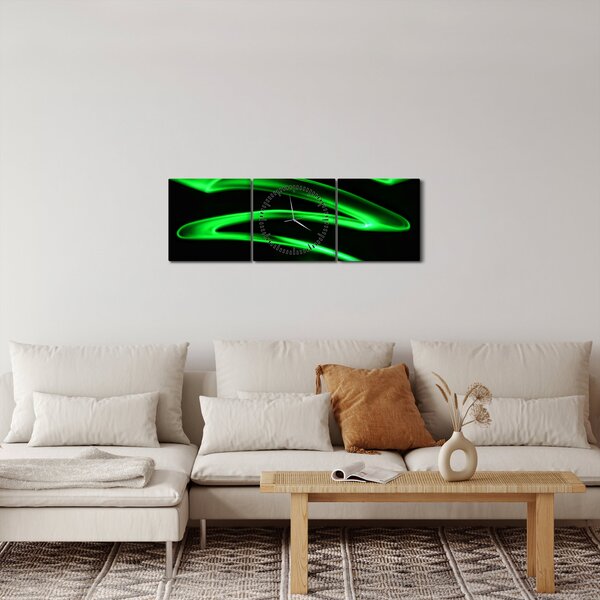 Obraz - neonowe fale (z zegarem) (90x30 cm)