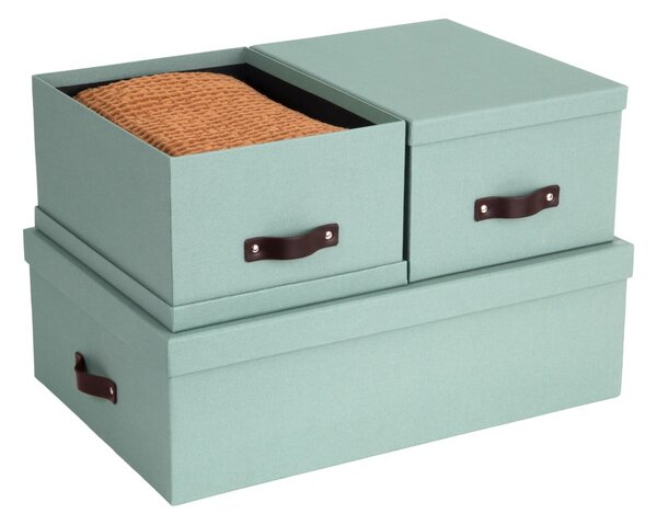 Miętowe kartonowe pojemniki z pokrywką zestaw 3 szt. 31x47x15 cm Inge – Bigso Box of Sweden