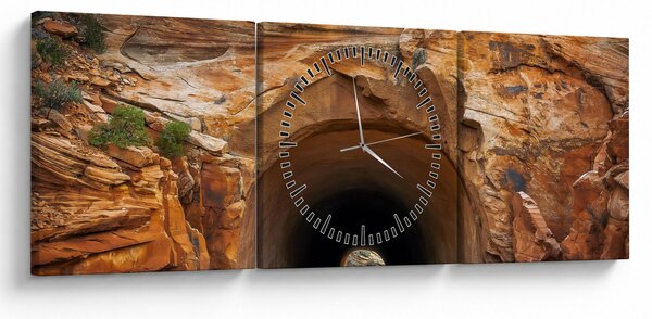 Obraz - tunel w skale (z zegarem) (90x30 cm)
