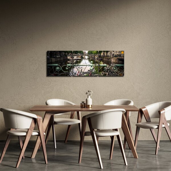 Obraz roweru w mieście (z zegarem) (90x30 cm)