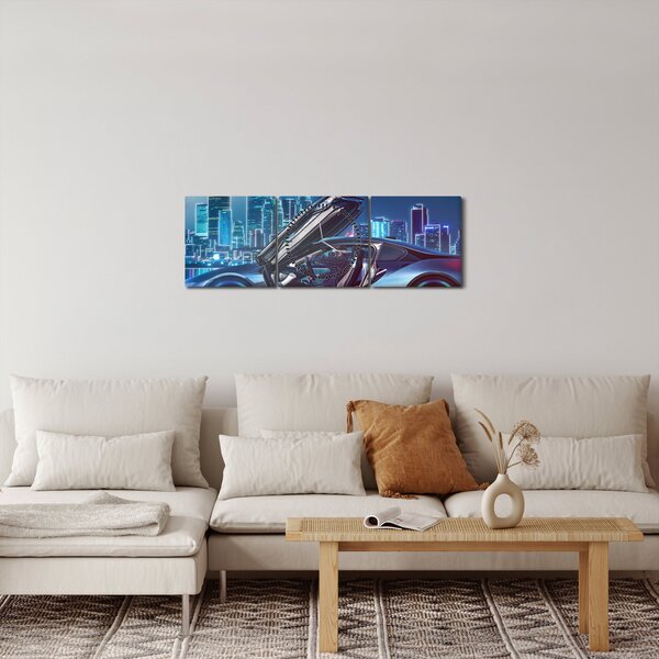 Obraz samochodu wyścigowego w nocy (z zegarem) (90x30 cm)