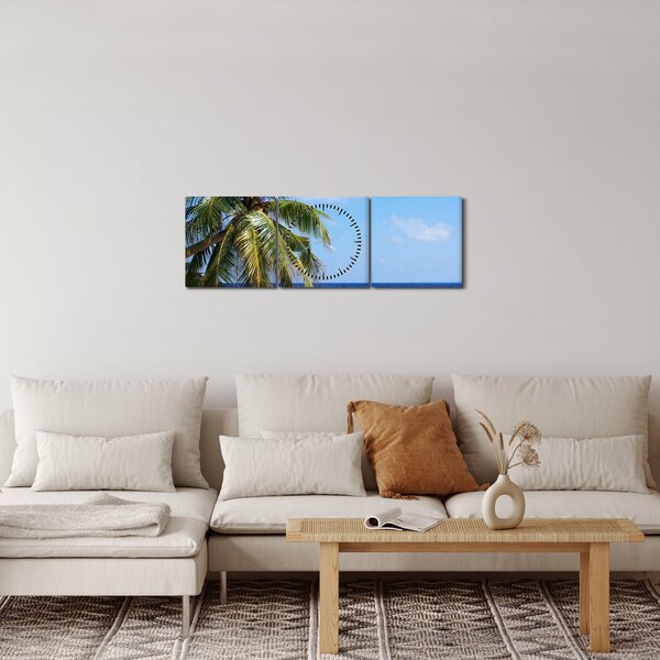 Obraz palmy na plaży (z zegarem) (90x30 cm)