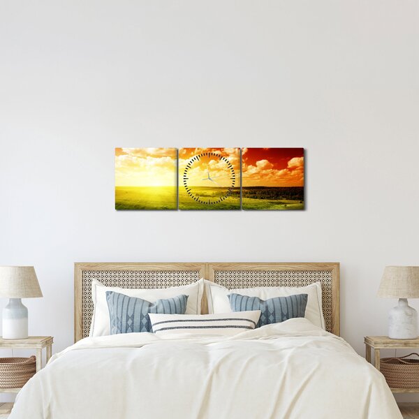 Obraz letniej łąki (z zegarem) (90x30 cm)