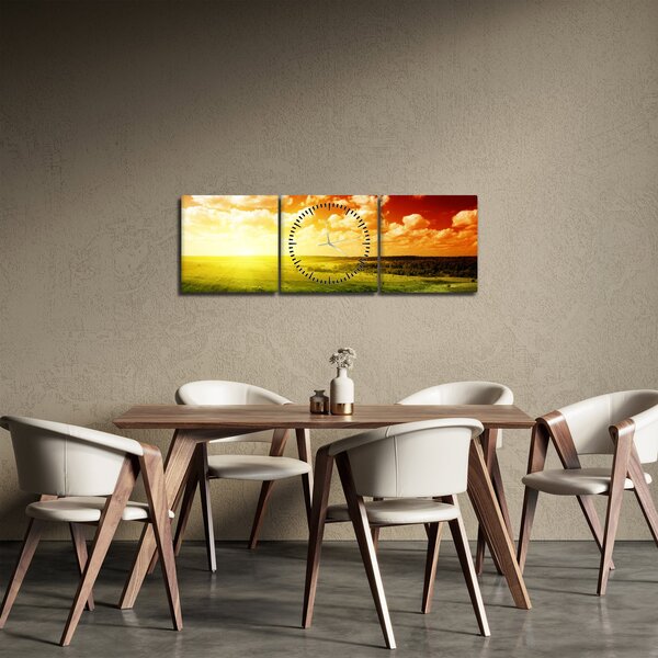 Obraz letniej łąki (z zegarem) (90x30 cm)
