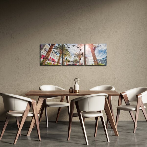 Obraz - palmy z basenem (z zegarem) (90x30 cm)