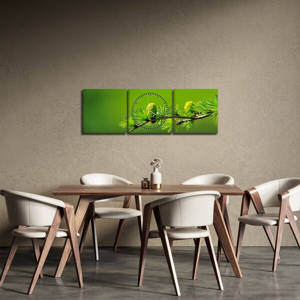 Obraz zielonej szyszki (z zegarem) (90x30 cm)