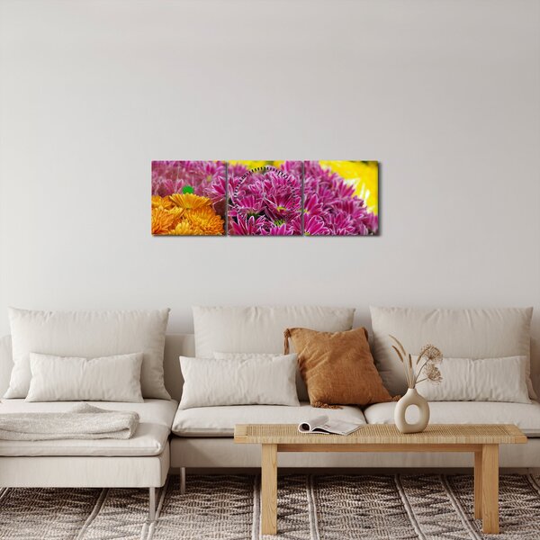 Obraz różowego kwiatu (z zegarem) (90x30 cm)
