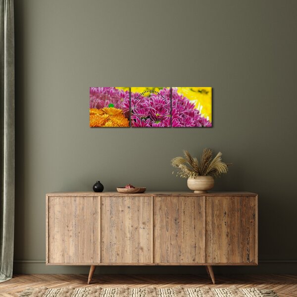 Obraz różowego kwiatu (z zegarem) (90x30 cm)