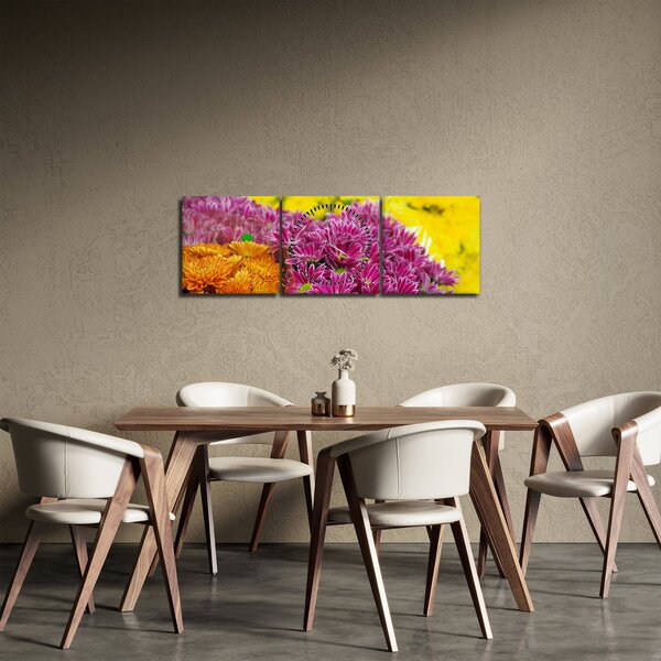 Obraz różowego kwiatu (z zegarem) (90x30 cm)