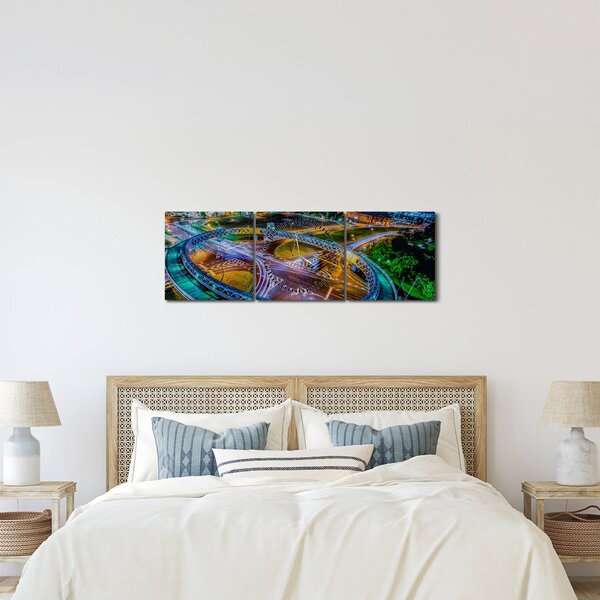 Obraz - nocna panorama miasta (z zegarem) (90x30 cm)