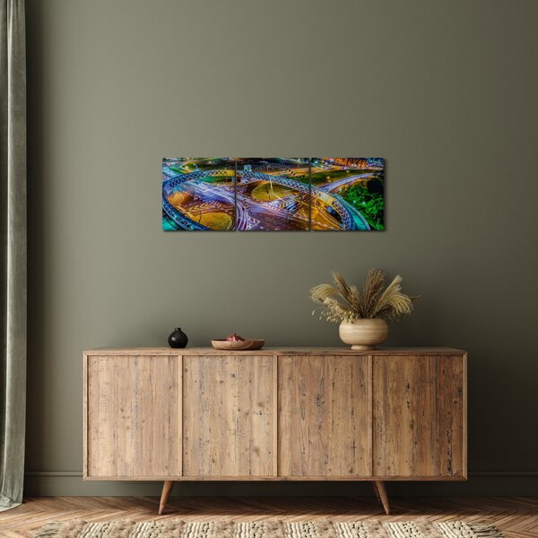 Obraz - nocna panorama miasta (z zegarem) (90x30 cm)