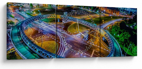 Obraz - nocna panorama miasta (z zegarem) (90x30 cm)