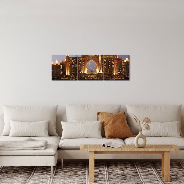 Obraz budowy w Dubaju (z zegarem) (90x30 cm)