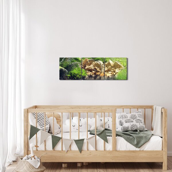 Obraz jeziora w dżungli Seszeli (z zegarem) (90x30 cm)