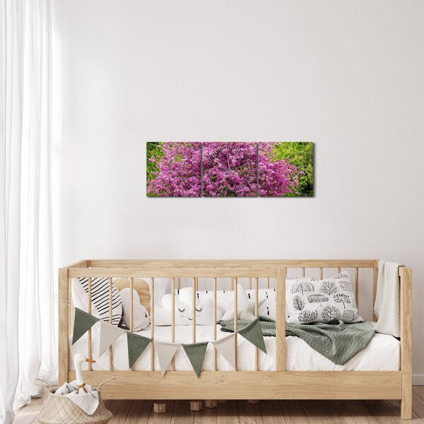 Obraz kwitnącego drzewa na łące (z zegarem) (90x30 cm)